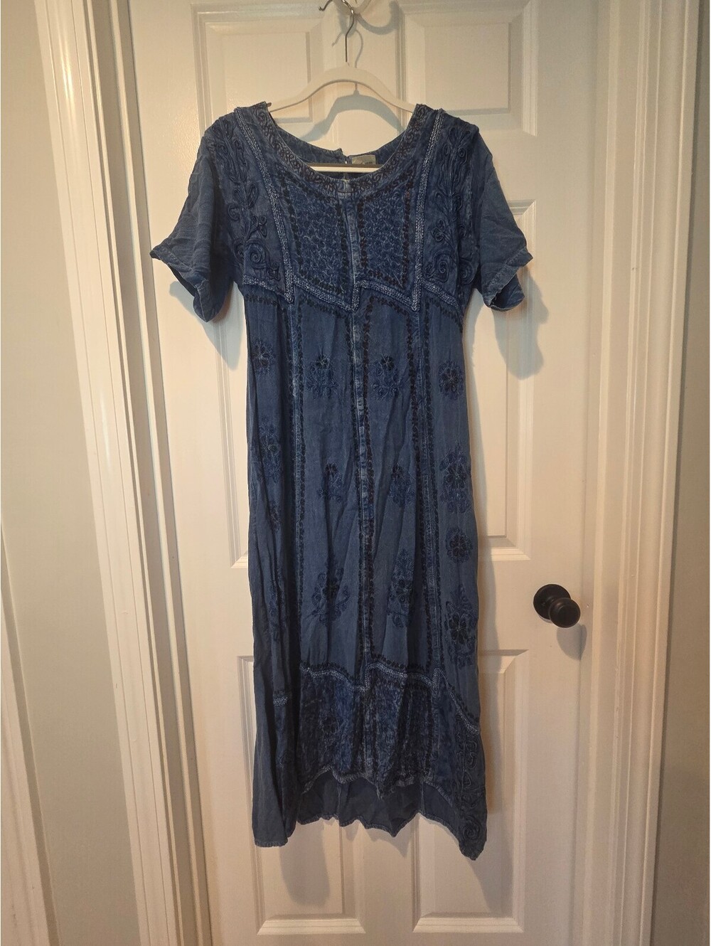 Embroidered Blue Rayon Maxi Dress Made in India Free Size